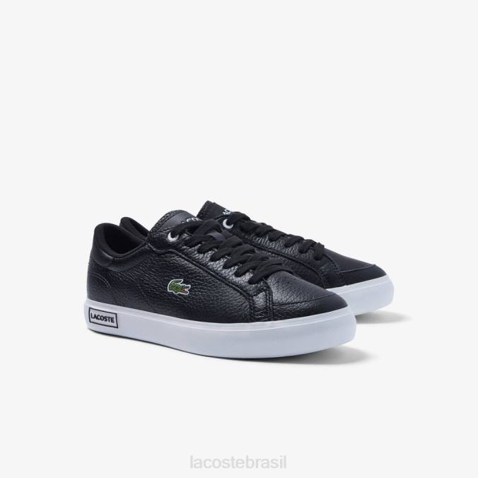 Lacoste mulheres tênis powercourt com detalhes em couro Preto branco P2PX2682 sapato