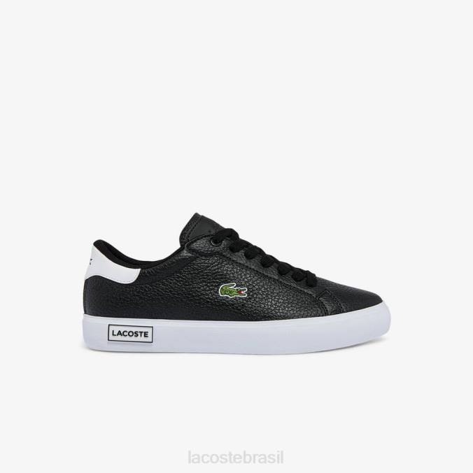 Lacoste mulheres tênis powercourt de couro e sintético Preto branco P2PX2721 sapato