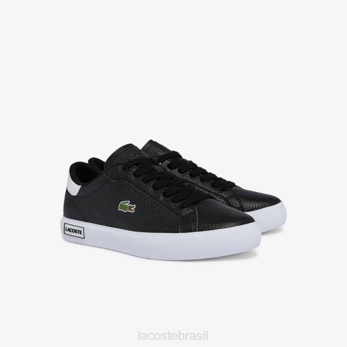 Lacoste mulheres tênis powercourt de couro e sintético Preto branco P2PX2721 sapato