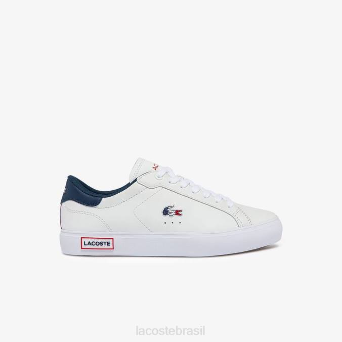 Lacoste mulheres tênis tricolor powercourt couro branco, marinho e vermelho P2PX2704 sapato