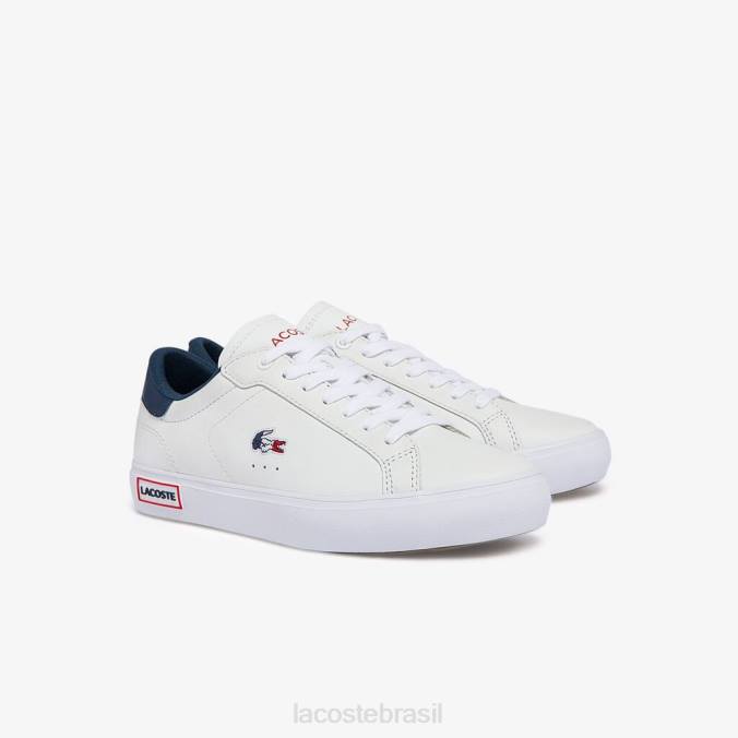Lacoste mulheres tênis tricolor powercourt couro branco, marinho e vermelho P2PX2704 sapato