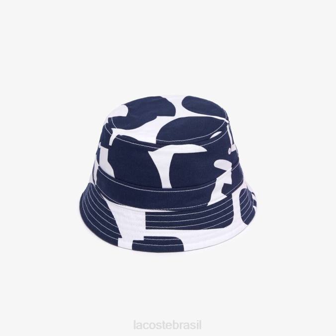 Lacoste unissex Chapéu bucket com estampa reversível ou algodão liso azul marinho/branco P2PX2342 acessórios