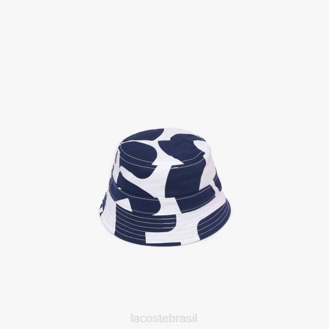 Lacoste unissex Chapéu bucket com estampa reversível ou algodão liso azul marinho/branco P2PX2342 acessórios