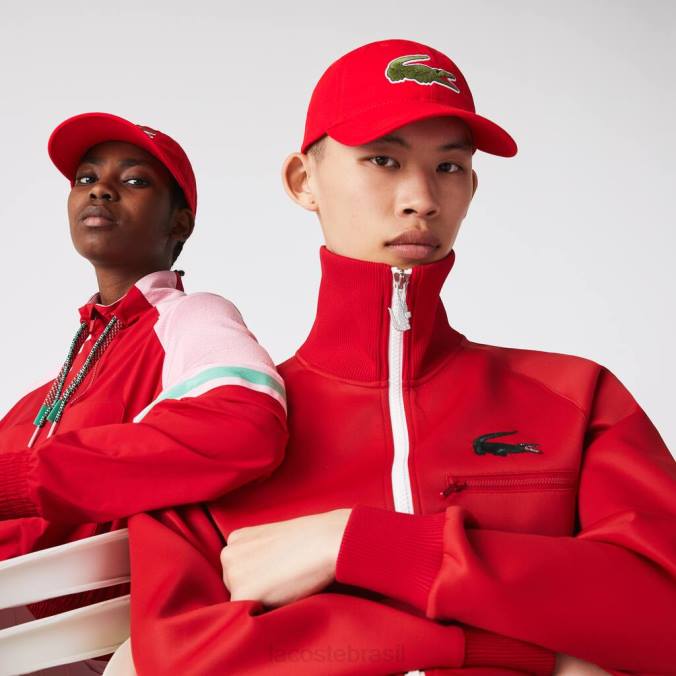 Lacoste unissex alça contrastante e boné grande de algodão crocodilo vermelho P2PX2289 acessórios