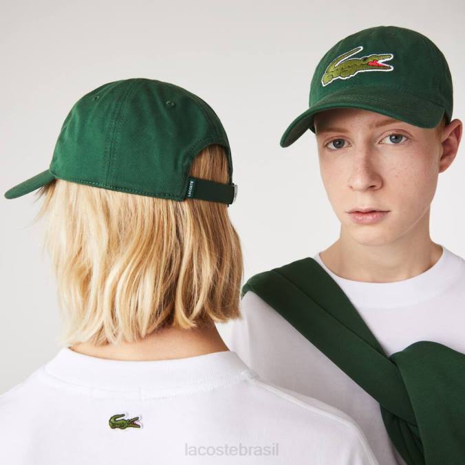 Lacoste unissex boné ajustável em sarja de algodão orgânico verde P2PX2268 acessórios