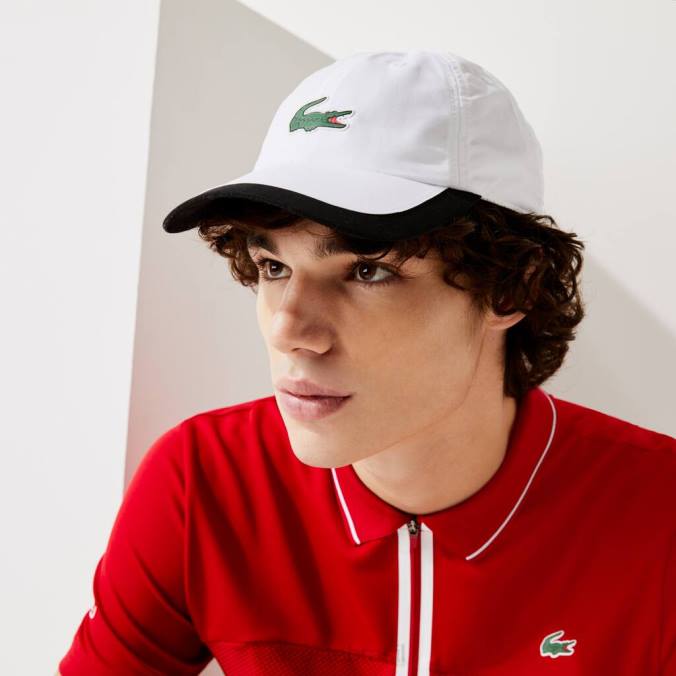 Lacoste unissex boné esportivo leve com borda contrastante Branco preto P2PX1930 acessórios