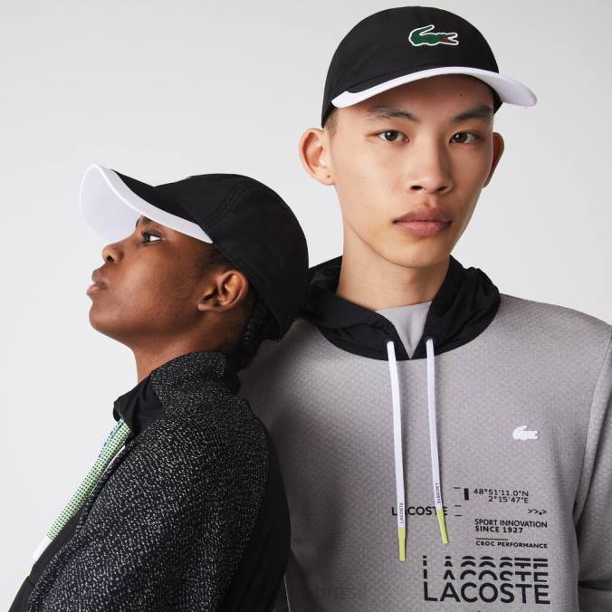 Lacoste unissex boné esportivo leve com borda contrastante Preto branco P2PX1931 acessórios