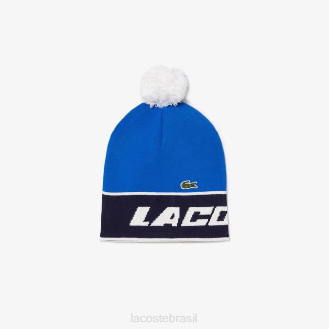 Lacoste unissex gorro com pompom e color block azul/azul marinho/branco P2PX2914 acessórios