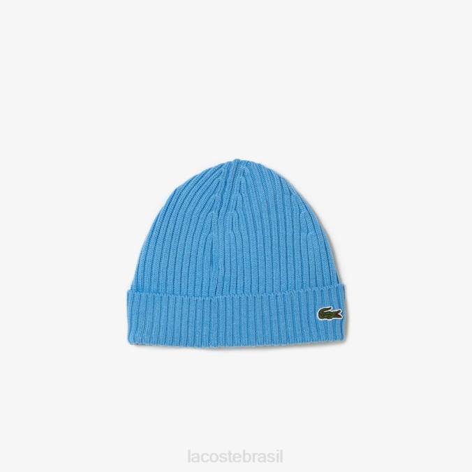 Lacoste unissex gorro de lã canelado azul P2PX2272 acessórios