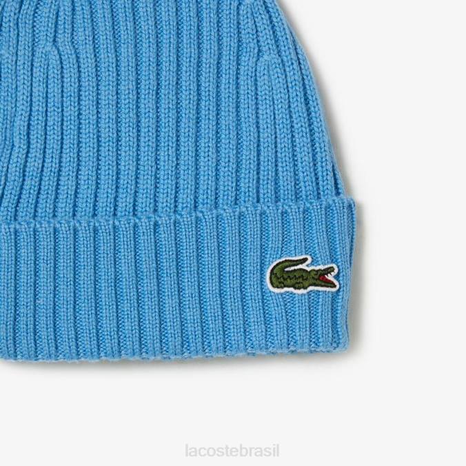 Lacoste unissex gorro de lã canelado azul P2PX2272 acessórios