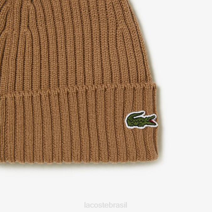 Lacoste unissex gorro de lã canelado marrom P2PX2257 acessórios