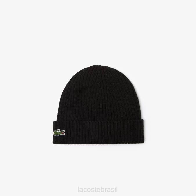Lacoste unissex gorro de lã canelado preto P2PX2227 acessórios