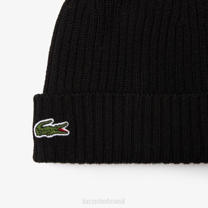 Lacoste unissex gorro de lã canelado preto P2PX2227 acessórios