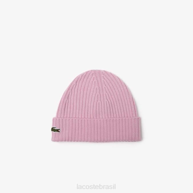 Lacoste unissex gorro de lã canelado rosa P2PX2276 acessórios