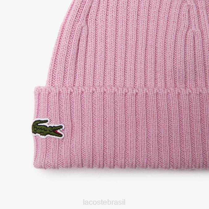 Lacoste unissex gorro de lã canelado rosa P2PX2276 acessórios