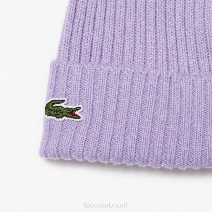 Lacoste unissex gorro de lã canelado roxo P2PX2291 acessórios