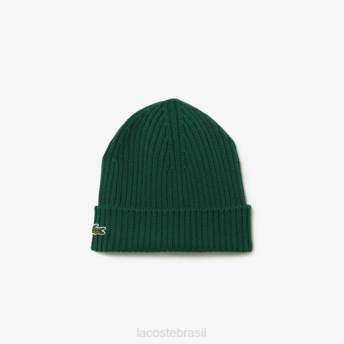 Lacoste unissex gorro de lã canelado verde P2PX2229 acessórios