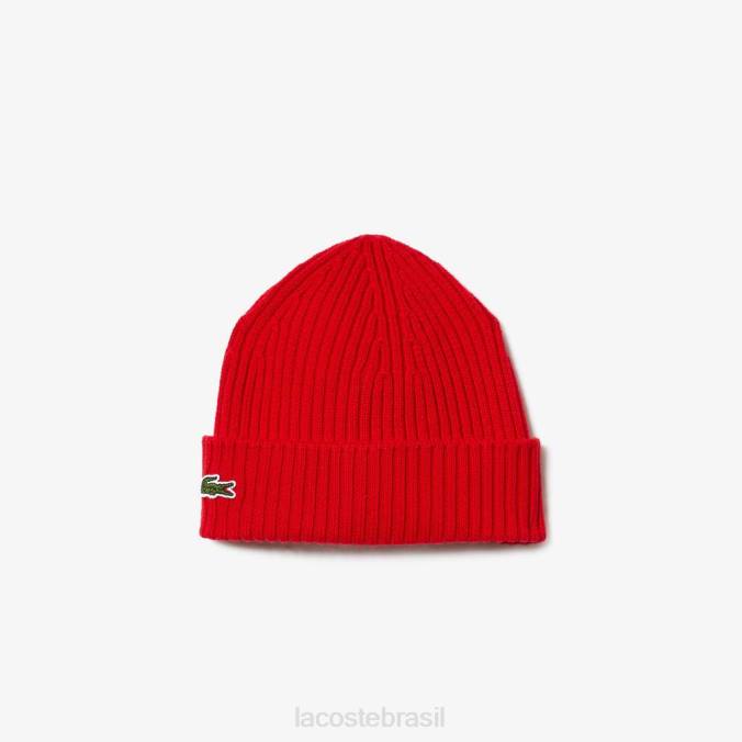 Lacoste unissex gorro de lã canelado vermelho P2PX2241 acessórios