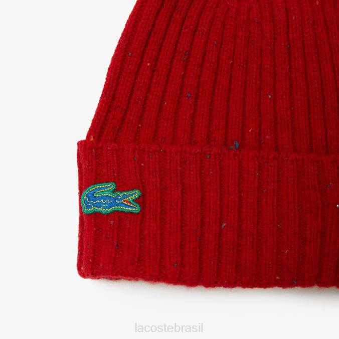 Lacoste unissex gorro de lã manchado vermelho P2PX2305 acessórios
