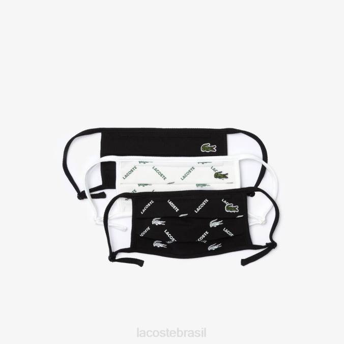 Lacoste unissex l.12.12 máscaras ajustáveis ​​de proteção facial, pacote de 3 preto/verde/branco P2PX2273 acessórios