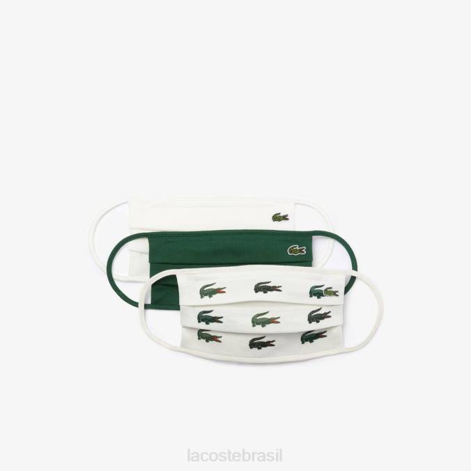 Lacoste unissex l.12.12 máscaras faciais de algodão, pacote com 3 verde branco P2PX2290 acessórios