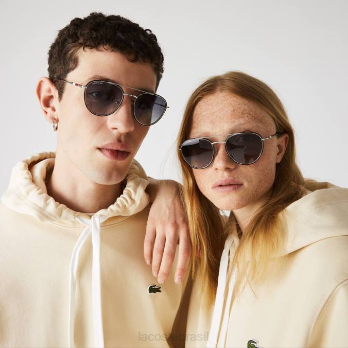 Lacoste unissex óculos de sol da coleção novak djokovic em metal oval prata fosca P2PX2913 acessórios