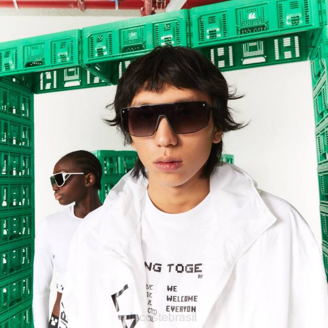 Lacoste x Minecraft unissex óculos de sol com escudo de metal Preto Azul P2PX2260 acessórios