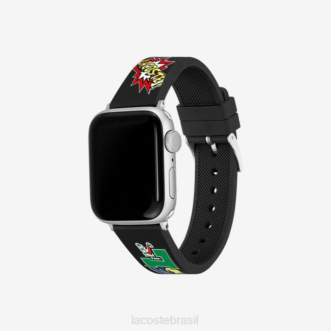 Lacoste unissex pulseira de relógio apple com estampa de quadrinhos de silicone preto P2PX2344 acessórios