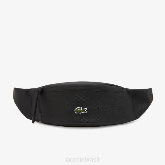 Lacoste unissex Pochete com zíper de lona revestida lcst preto P2PX2065 bolsas e artigos de couro