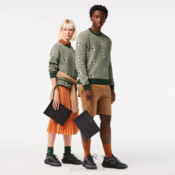 Lacoste unissex bolsa com zíper em lona piquê revestida com anna crema noir P2PX2817 bolsas e artigos de couro