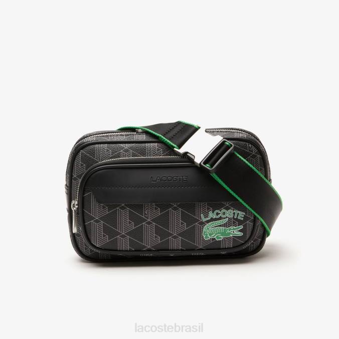 Lacoste unissex bolsa crossbody com estampa monograma The Blend: pequena mono noir cinza estragon P2PX1961 bolsas e artigos de couro