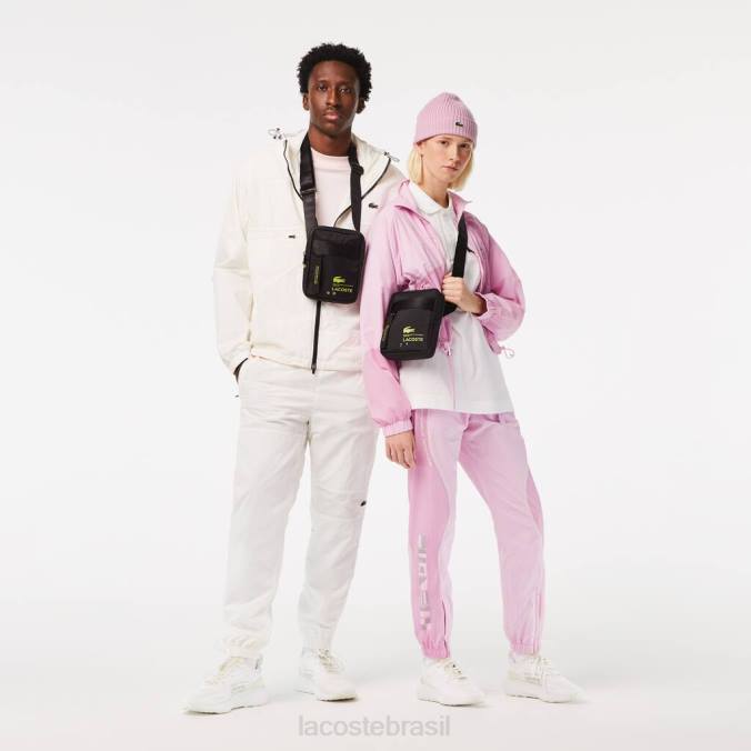 Lacoste unissex bolsa cruzada com zíper vertical de marca limão preto P2PX2090 bolsas e artigos de couro