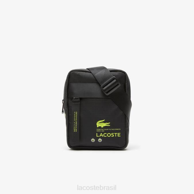 Lacoste unissex bolsa cruzada com zíper vertical de marca limão preto P2PX2090 bolsas e artigos de couro