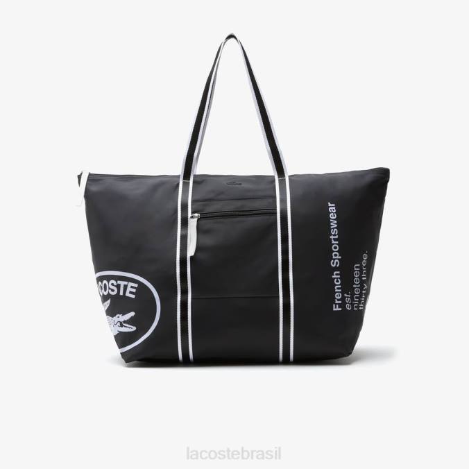 Lacoste unissex bolsa de fim de semana dobrável com estampa contrastante preto branco P2PX2839 bolsas e artigos de couro