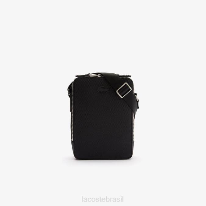 Lacoste unissex bolsa vertical para câmera em couro com costura fosca chantaco preto P2PX2025 bolsas e artigos de couro