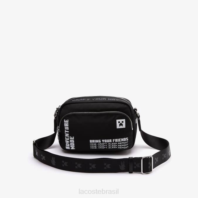 Lacoste x Minecraft unissex bolsa de ombro com estampa de náilon minecraft preto branco P2PX2838 bolsas e artigos de couro
