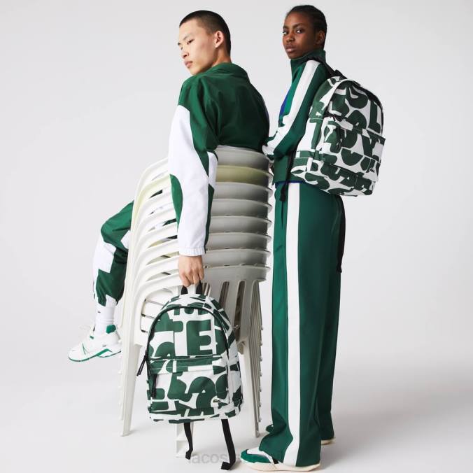 Lacoste unissex mochila de lona com assinatura desestruturada neocroc estampa allover croco carré P2PX2045 bolsas e artigos de couro