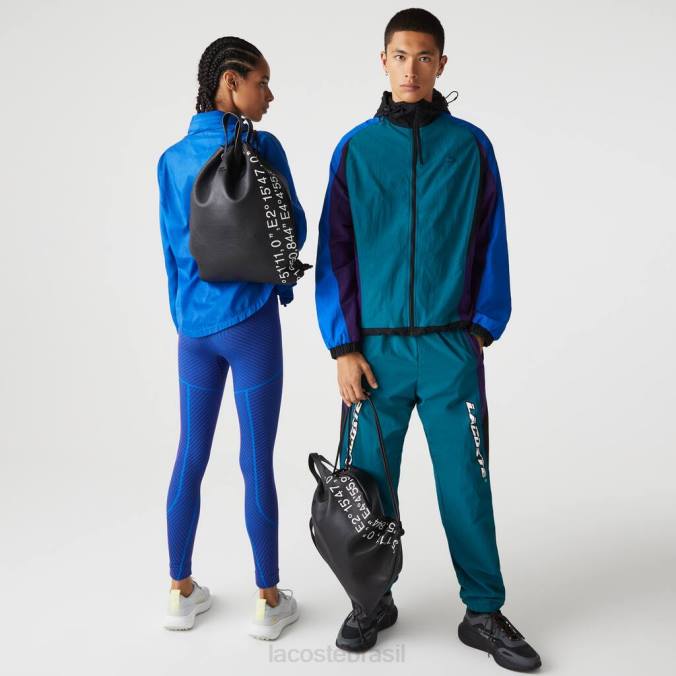 Lacoste unissex mochila plana com coordenadas geográficas contrastante preto branco P2PX2105 bolsas e artigos de couro