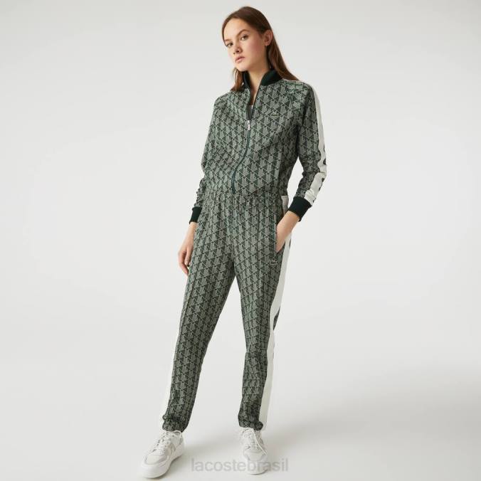 Lacoste unissex calça de treino jacquard com monograma vivo verde/bege P2PX1187 roupas