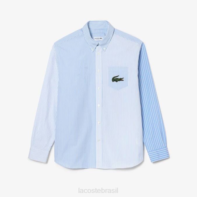 Lacoste unissex camisa grande de algodão listrada de crocodilo Branco azul P2PX494 roupas