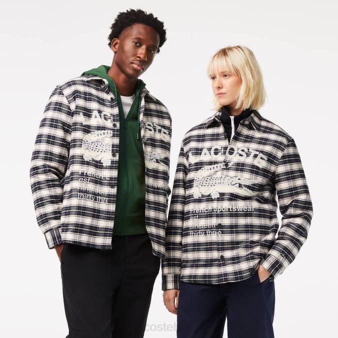 Lacoste unissex camiseta com estampa xadrez de marca branco/preto/azul P2PX1393 roupas