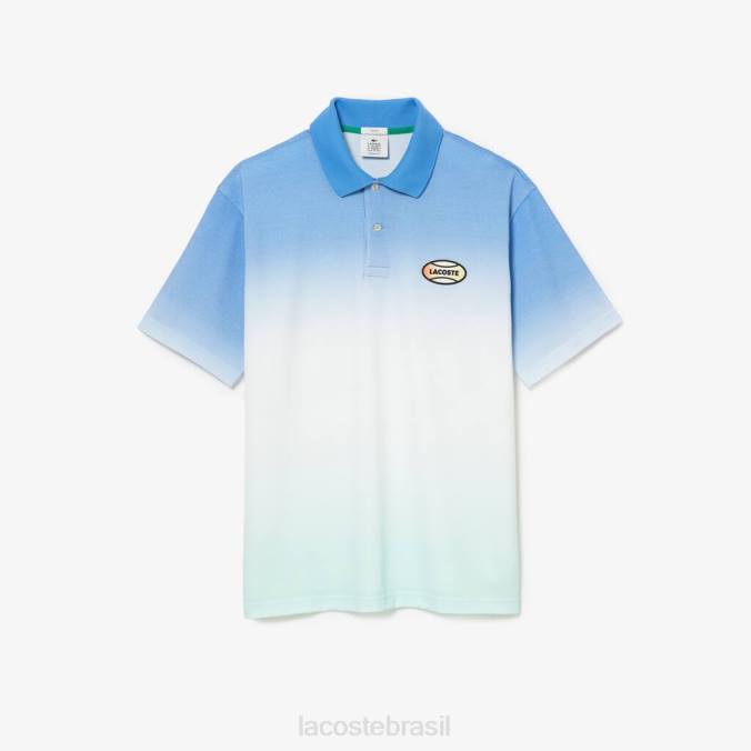 Lacoste unissex polo de algodão com estampa graduada e corte solto azul/branco/turquesa P2PX838 roupas