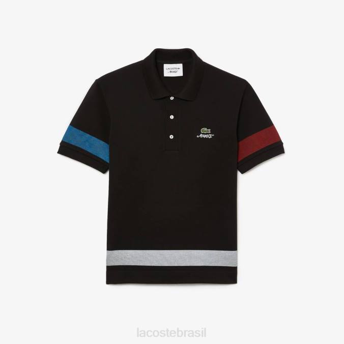 Lacoste x AWAKE unissex polo piquê de algodão color block ny preto P2PX899 roupas