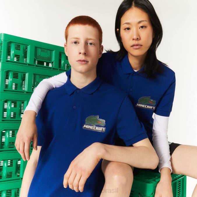 Lacoste x Minecraft unissex polo de algodão orgânico de corte clássico azul P2PX942 roupas