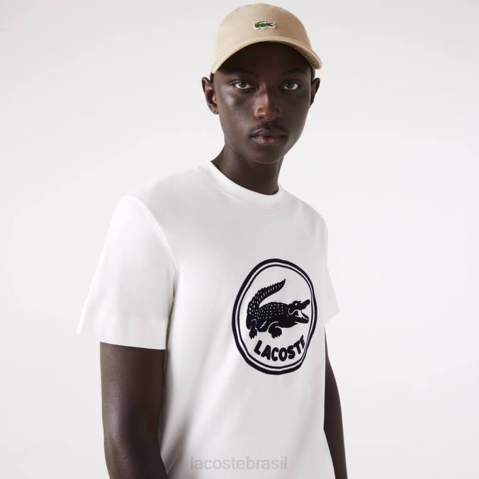 Lacoste unissex Camiseta de algodão com gola redonda e logotipo impresso em 3D branco P2PX906 roupas