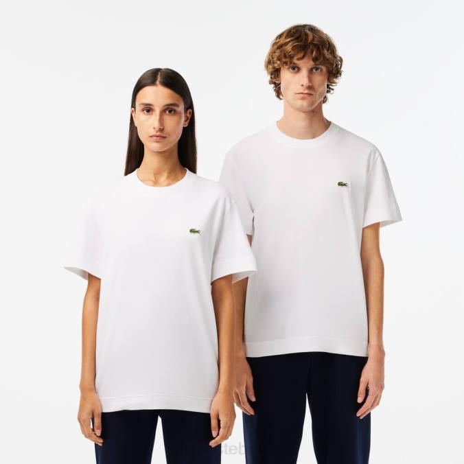 Lacoste unissex camiseta de algodão orgânico com gola redonda branco P2PX95 roupas