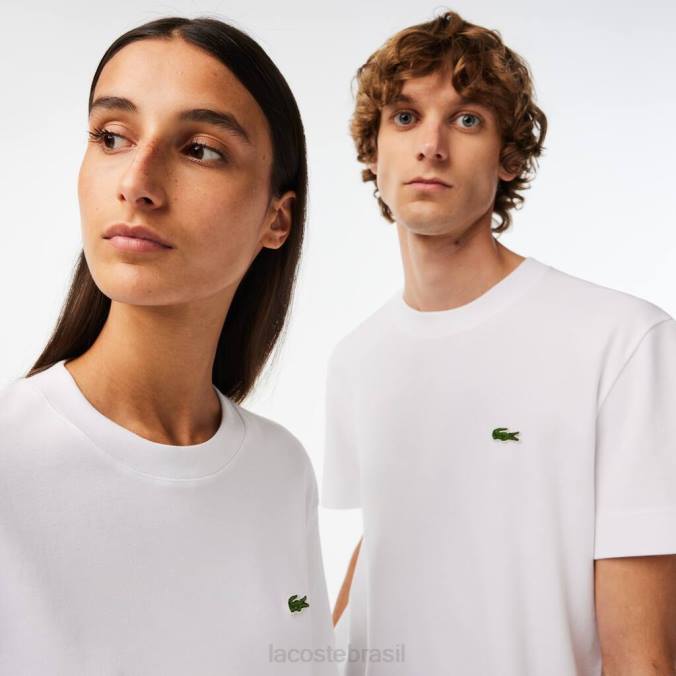 Lacoste unissex camiseta de algodão orgânico com gola redonda branco P2PX95 roupas