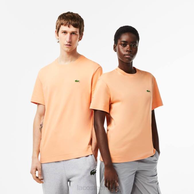 Lacoste unissex camiseta de algodão orgânico com gola redonda laranja claro P2PX98 roupas