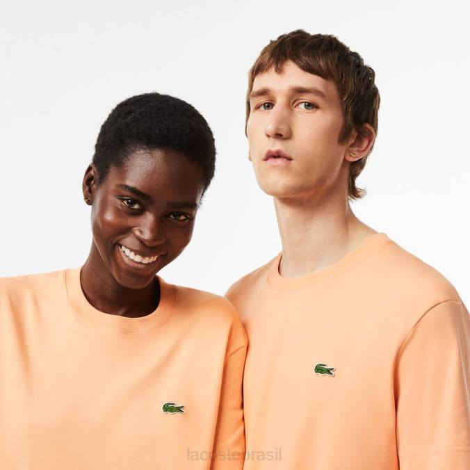 Lacoste unissex camiseta de algodão orgânico com gola redonda laranja claro P2PX98 roupas