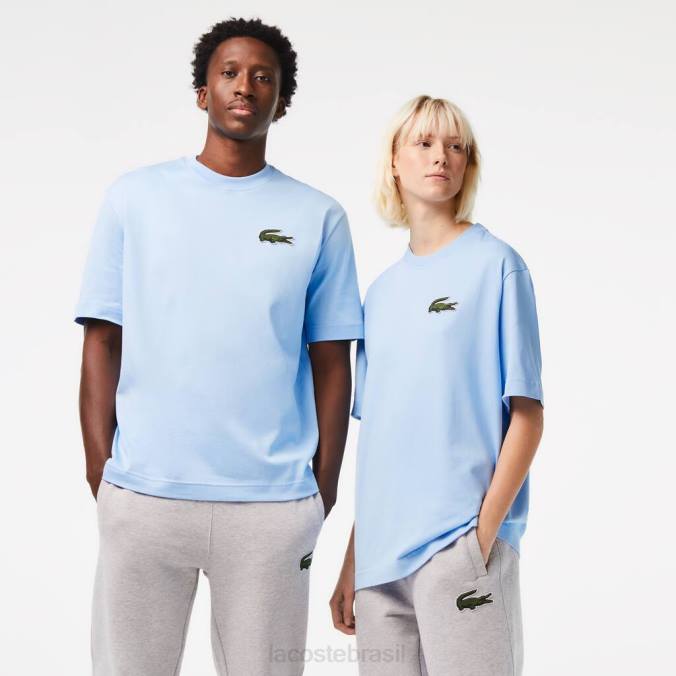 Lacoste unissex camiseta larga de algodão orgânico com crocodilo grande azul P2PX76 roupas